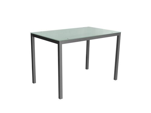 Mesa rectangular de comedor o cocina patas metal gris-plata y tapa cristal blanco.MIRROR110B.