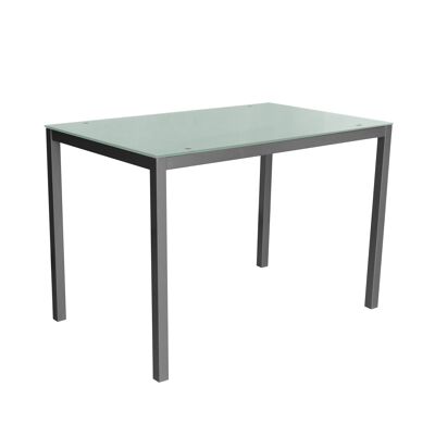 Mesa rectangular de comedor o cocina patas metal gris-plata y tapa cristal blanco.MIRROR110B.