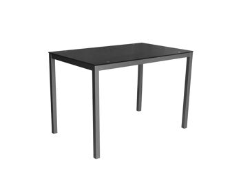 Table de salle à manger ou de cuisine rectangulaire avec pieds en métal gris-argent et plateau en verre noir MIRROR110N.