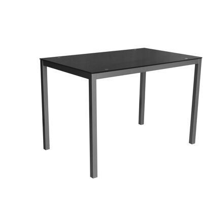 Mesa rectangular de comedor o cocina patas metal gris-plata y tapa cristal negro.MIRROR110N.