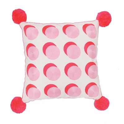 Letterpop Spots Embroidered Cushion Pink/Coral