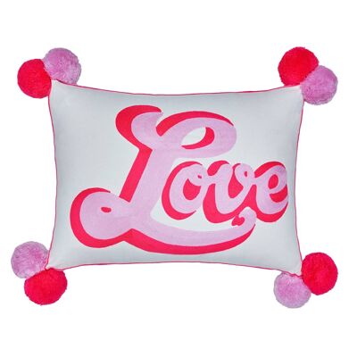Retro Cursive Love Embroidered Cushion Pink/Coral