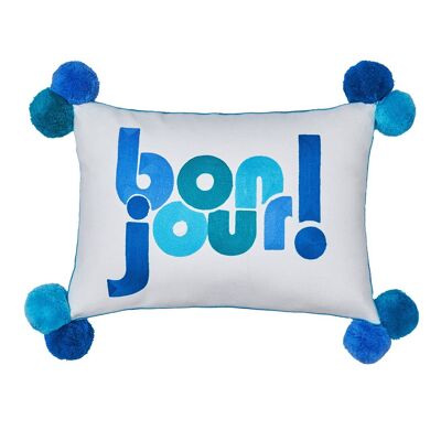 Bonjour! Embroidered Cushion Teals