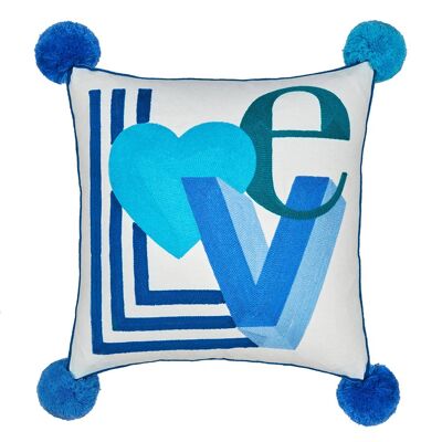 Gigi Locked in Love Embroidered Cushion Teal/Blues