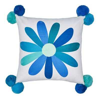Flora Daisy Embroidered Cushion Teal/Blues