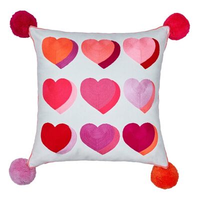 Letterpop Hearts Embroidered Cushion Pinks