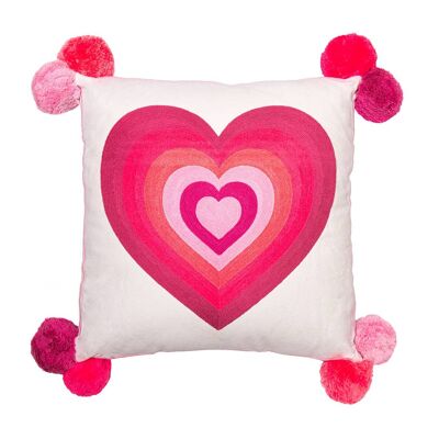 Stripy Heart Embroidered Cushion Pinks