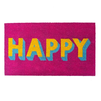 Happy Block Letters Door Mat - Fuchsia