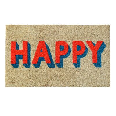 Bleached Happy Block Letters Door Mat