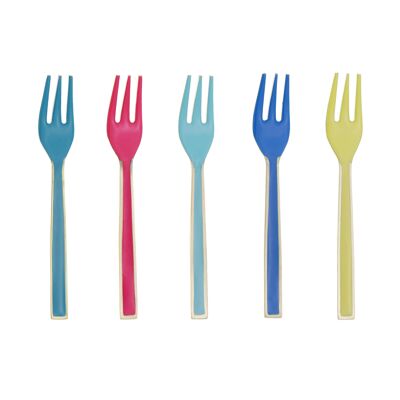 Enamel and Brushed Cake Forks - Set of 5