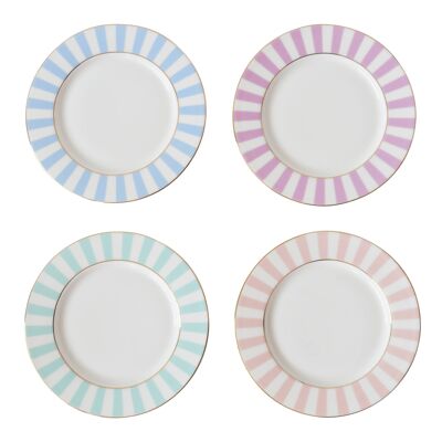 Stripy Tea Plates Pastels - Set of 4
