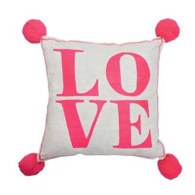Love Coral on Linen Square Cushion