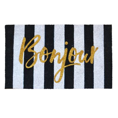 Bonjour Door Mat - Black and White