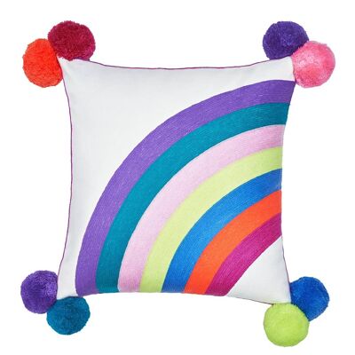 Half Rainbow Embroidered Square Cushion Multicoloured
