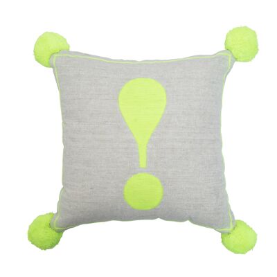 Neon Yellow Exclamation Mark on Linen Square Cushion