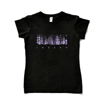 Schwarzes T-Shirt Frau - schwedisches Walddesign
