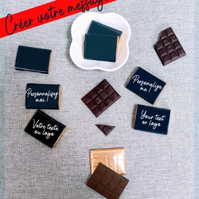 PERSONALISIERTE SCHOKOLADE – Gestalten Sie Ihre Botschaft und/oder Ihr Logo in Schokolade – Packung mit 100 Stück