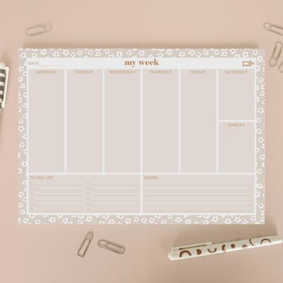 A4 Weekly Planner Desk Pad To Do List Floral Stationery , SKU102