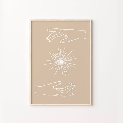 Hands With Sun Retro Boho Celestial Wall Art Print Poster , SKU103