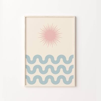 Retro Sun And Waves Abstract Print , SKU106