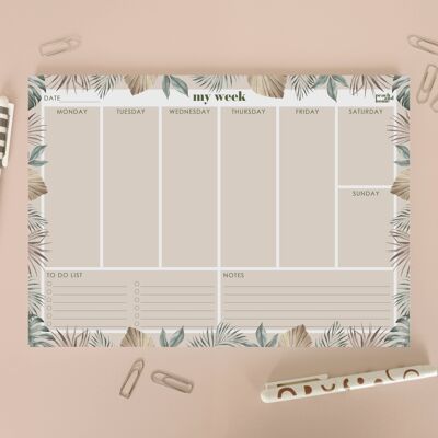 A4 Week Planner Desk Pad Tropical Botanical Leaf Stationery , SKU107