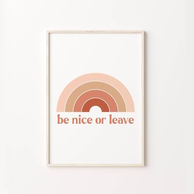 Be Nice Or Leave Retro Rainbow Print Poster Children's Decor , SKU112