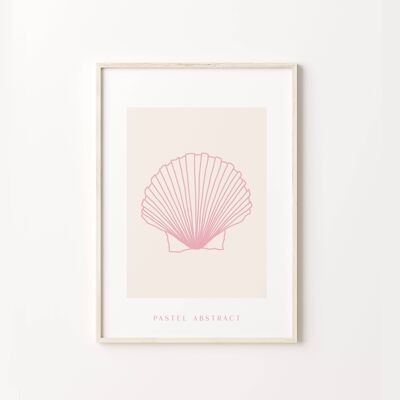 Shell Illustration Pastel Pink Drawing Wall Art Print Poster , SKU123