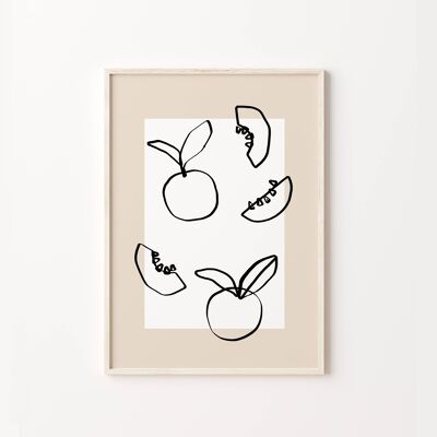 Fruit Neutral Beige Illustration Drawing Wall Art Print , SKU130