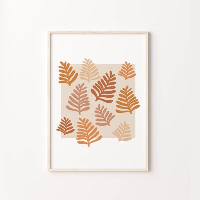 Orange Leaf Matisse Cut Out Art Pattern Wall Art Print , SKU158