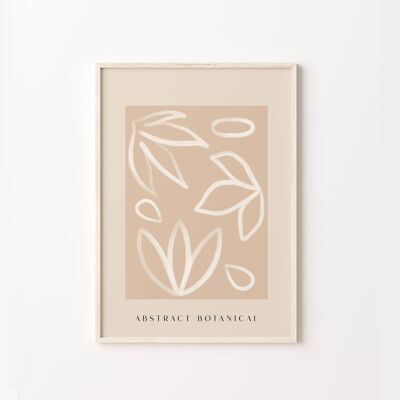 Abstract Botanical Neutral Beige Leaf Wall Art Print Poster , SKU162