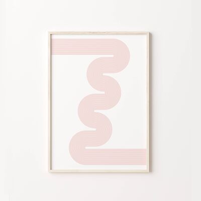 Retro Pink Wave Wiggle Abstract Mid Century Print Poster , SKU181