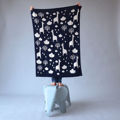 Reversible Baby Blanket - Navy Giraffes