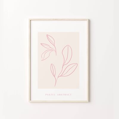 Leaf Illustration Pastel Pink Drawing Wall Art Print Poster , SKU186