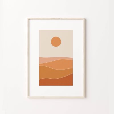Retro Orange Abstract Landscape Boho Wall Art Print Poster , SKU206