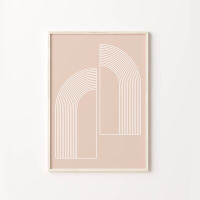 Retro Arch Lines Abstract Pink Mid Century Print Poster , SKU214