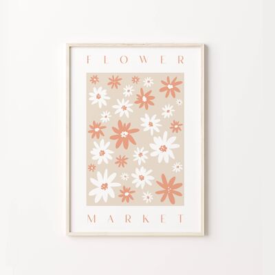 Peach and White Daisy Flower Market Print , SKU224