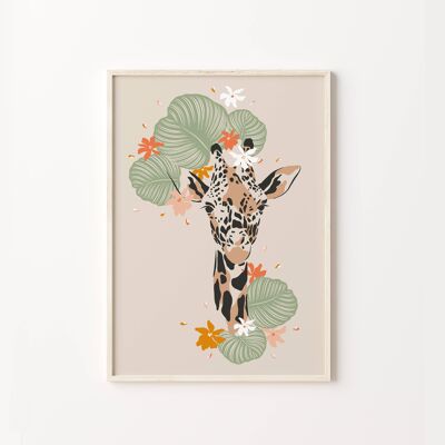 Giraffe With Leaves Colourful Boho Art Print , SKU265