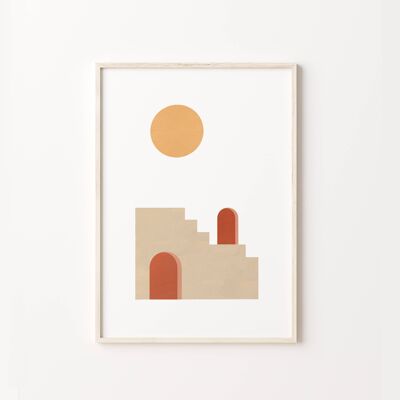 Boho Abstract Landscape Desert Sun Wall Art Print Poster , SKU272