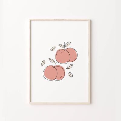 Peach Pink Fun Illustration Kids Fruit Wall Art Print Poster , SKU286