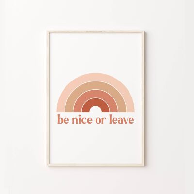 Be Nice Or Leave Retro Rainbow Print Poster Children's Decor , SKU320