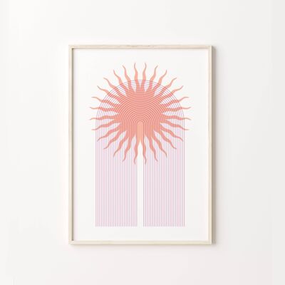Retro Sun Arch Abstract Geometric Colourful Wall Print Art , SKU348