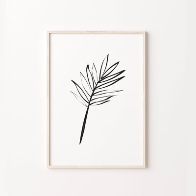 Minimal Neutral Leaf Line Illustration Wall Art Print Poster , SKU351