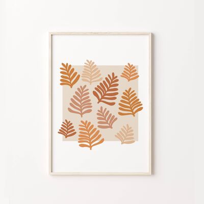 Orange Leaf Matisse Cut Out Art Pattern Wall Art Print , SKU366