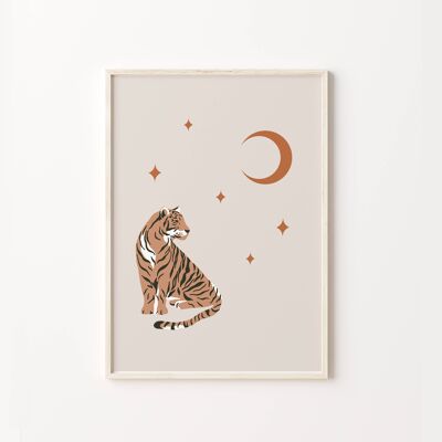 Tiger and Moon Celestial Boho Art Print , SKU393