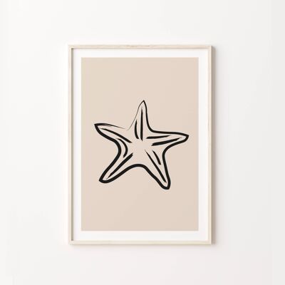 Nude Neutral Starfish Illustration Art Print Wall Poster , SKU395