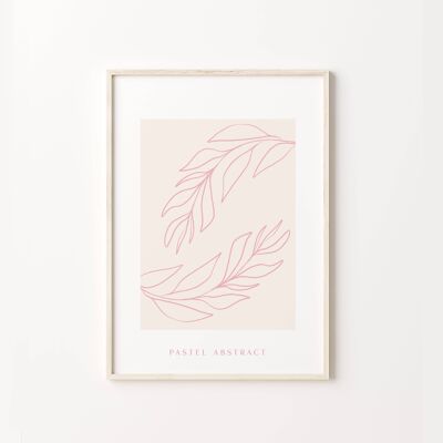 Leaf Illustration Pastel Pink Drawing Wall Art Print Poster , SKU404