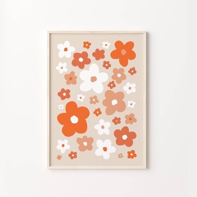 70s Retro Orange Flower Pattern Print , SKU406