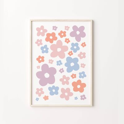 70s Retro Colourful Pastel Flower Pattern Print , SKU467