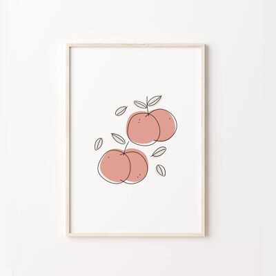 Peach Pink Fun Illustration Kids Fruit Wall Art Print Poster , SKU494