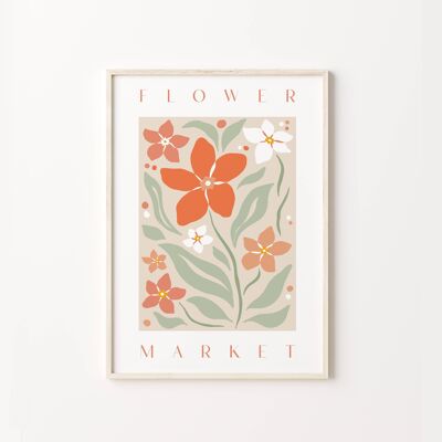 Pink And Orange Colourful Flower Market Print , SKU503